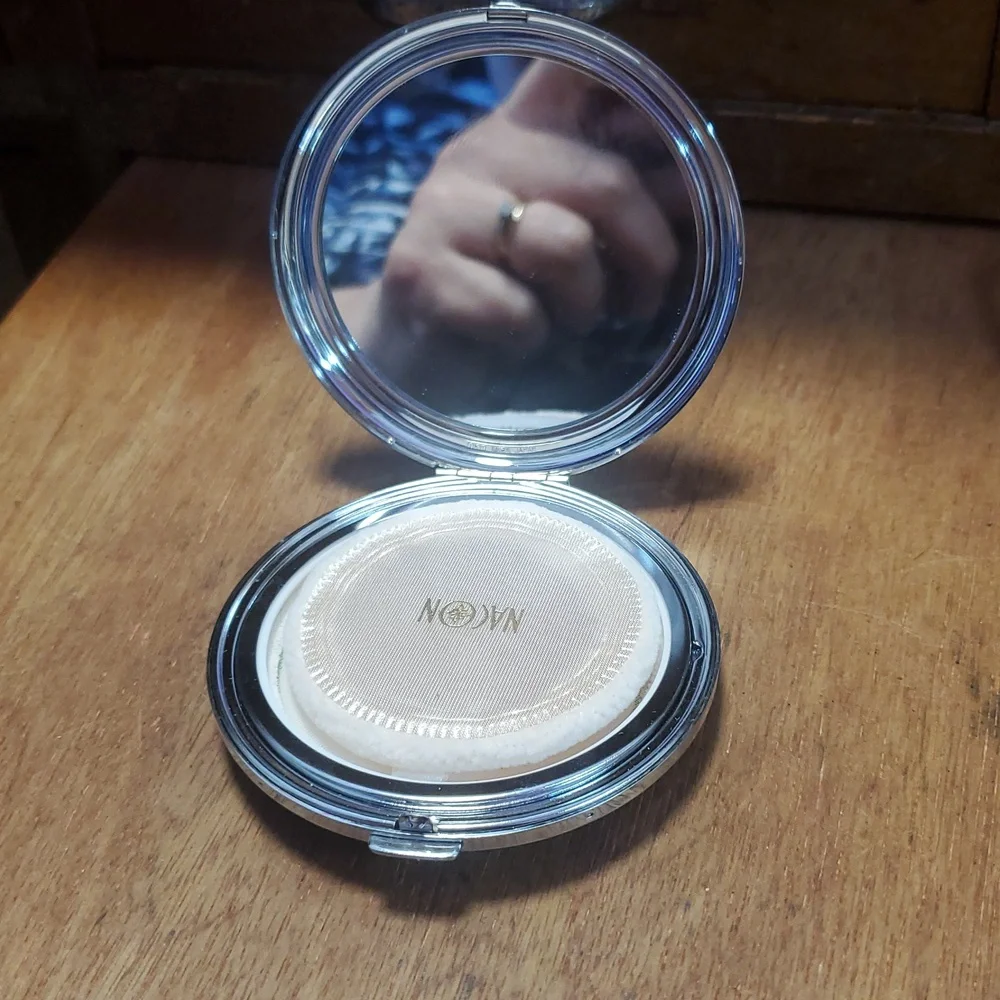 Black Compact Mirror with Silver Butterflies